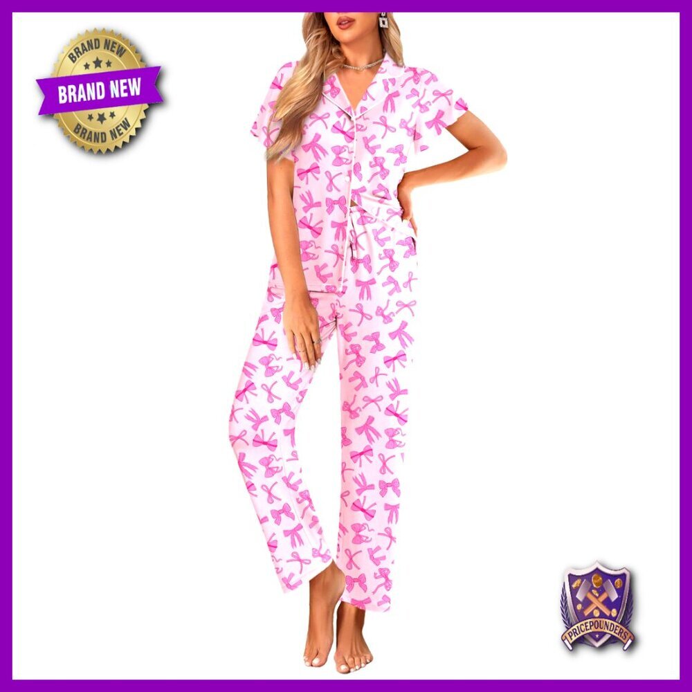 Button-Up Pajama Set with Ruffle Sleeves, Loose Fit, Polyester-Spandex